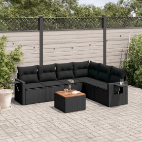 Set Divani da Giardino con Cuscini 7pz Nero Polyrattan