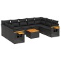 Set Divani da Giardino 10pz con Cuscini in Polyrattan Nero