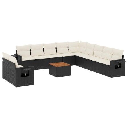 Set Divani da Giardino 12 pz con Cuscini Nero in Polyrattan