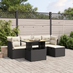 Set Divano da Giardino 6 pz con Cuscini Nero in Polyrattan