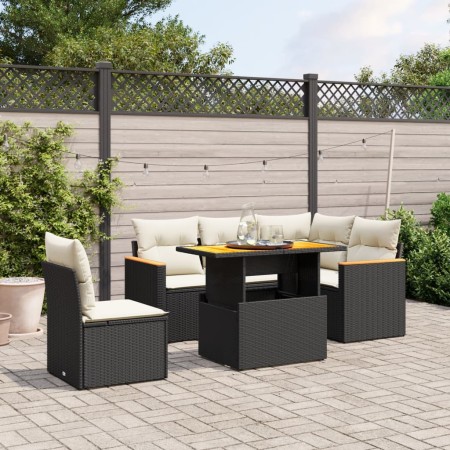 Set Divano da Giardino 6 pz con Cuscini Nero in Polyrattan