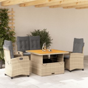 Set da Pranzo da Giardino 4 pz con Cuscini Beige in Polyrattan