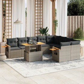 Set Divano da Giardino 10 pz con Cuscini Grigio in Polyrattan