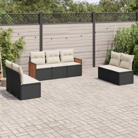 Set Divani da Giardino con Cuscini 7pz Nero Polyrattan