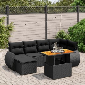 Set Divani da Giardino con Cuscini 7pz Nero Polyrattan