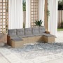 Set Divani da Giardino 7 pz con Cuscini Beige in Polyrattan