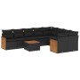 Set Divani da Giardino 10pz con Cuscini in Polyrattan Nero