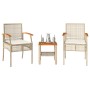 Set da Bistrò 3 pz con Cuscini Beige Polyrattan e Legno Acacia