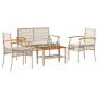 Set Divani da Giardino 4 pz con Cuscini in Polyrattan Beige