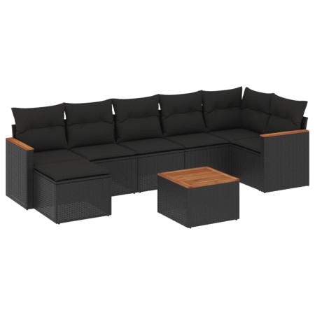 Set Divani da Giardino con Cuscini 8 pz Nero in Polyrattan