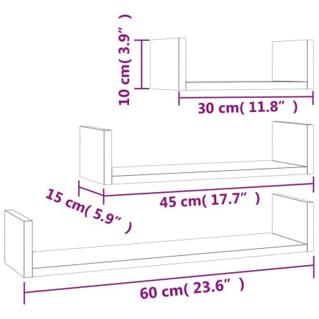 Mensole a Muro 3 pz Rovere Sonoma in Legno Multistrato