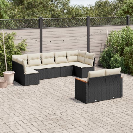 Set Divani da Giardino 9 pz con Cuscini Nero in Polyrattan