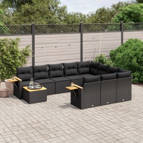 Set Divani da Giardino 11 pz con Cuscini in Polyrattan Nero