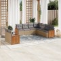 Set Divano da Giardino 9 pz con Cuscini Beige in Polyrattan