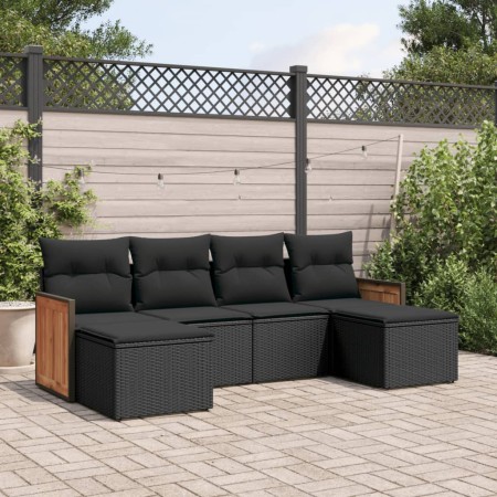 Set Divano da Giardino 6 pz con Cuscini Nero in Polyrattan