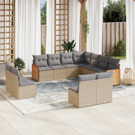 Set Divani da Giardino 11 pz con Cuscini Beige in Polyrattan