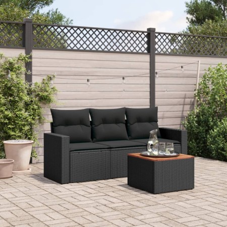 Set Divani da Giardino 4 pz con Cuscini Nero in Polyrattan