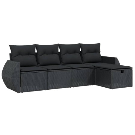 Set Divani da Giardino 5 pz con Cuscini in Polyrattan Nero