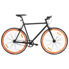 Bicicletta a Scatto Fisso Nera e Arancione 700c 55 cm