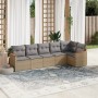 Set Divano da Giardino 6 pz con Cuscini Beige Misto Polyrattan