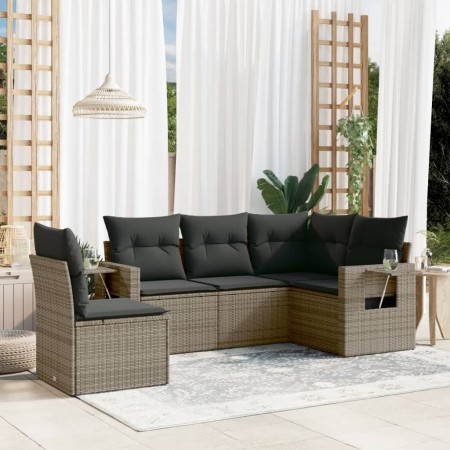 Set Divano da Giardino 5 pz con Cuscini Grigio in Polyrattan