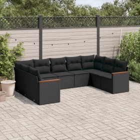 Set Divani da Giardino 9 pz con Cuscini Nero in Polyrattan