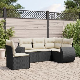 Set Divani da Giardino 5 pz con Cuscini in Polyrattan Nero