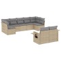 Set Divano da Giardino 9 pz con Cuscini Beige in Polyrattan