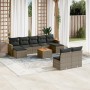 Set Divano da Giardino 10 pz con Cuscini Grigio in Polyrattan