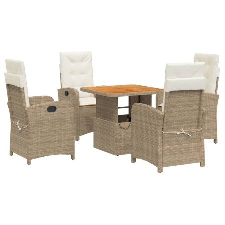 Set da Pranzo da Giardino 5 pz con Cuscini Beige in Polyrattan