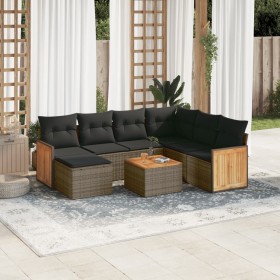 Set Divano da Giardino 8 pz con Cuscini Grigio in Polyrattan