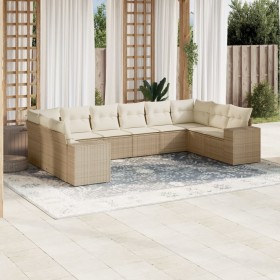 Set Divano da Giardino 10 pz con Cuscini Beige in Polyrattan