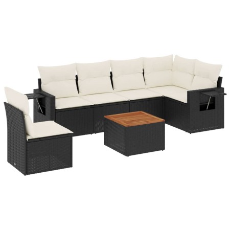 Set Divani da Giardino con Cuscini 7pz Nero Polyrattan