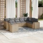 Set Divano da Giardino 9 pz con Cuscini Beige in Polyrattan