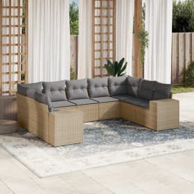 Set Divano da Giardino 9 pz con Cuscini Beige in Polyrattan