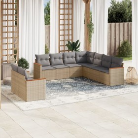 Set Divano da Giardino 9 pz con Cuscini Beige Misto Polyrattan