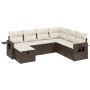 Set Divani da Giardino 7 pz con Cuscini Marrone in Polyrattan