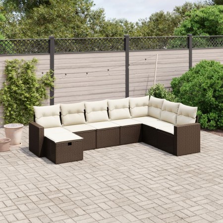 Set Divani da Giardino 8 pz con Cuscini Marrone in Polyrattan