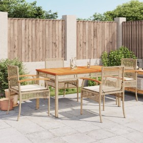 Set da Pranzo da Giardino 5 pz con Cuscini Beige in Polyrattan