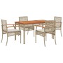 Set da Pranzo da Giardino 5 pz con Cuscini Beige in Polyrattan