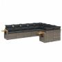 Set Divano da Giardino 9 pz con Cuscini Grigio in Polyrattan