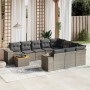 Set Divani da Giardino 11 pz con Cuscini in Polyrattan Grigio