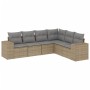 Set Divano da Giardino 6 pz con Cuscini Beige in Polyrattan