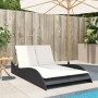 Lettino Prendisole con Cuscini Nero 114x205x73 cm in Polyrattan