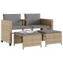 Divano Giardino 2 Posti con Tavolo e Sgabelli Beige Polyrattan