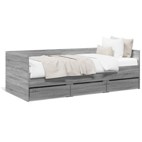 Divano Letto con Cassetti Grigio Sonoma 90x200 cm Multistrato