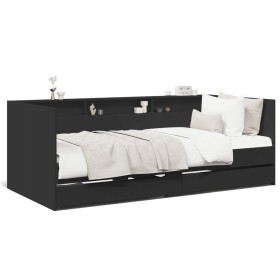 Divano Letto con Cassetti Nero 90x190 cm in Legno Multistrato