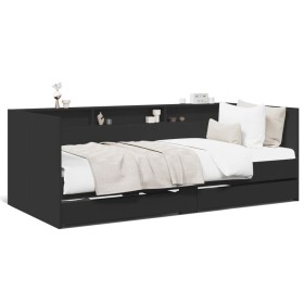 Divano Letto con Cassetti Nero 75x190 cm in Legno Multistrato