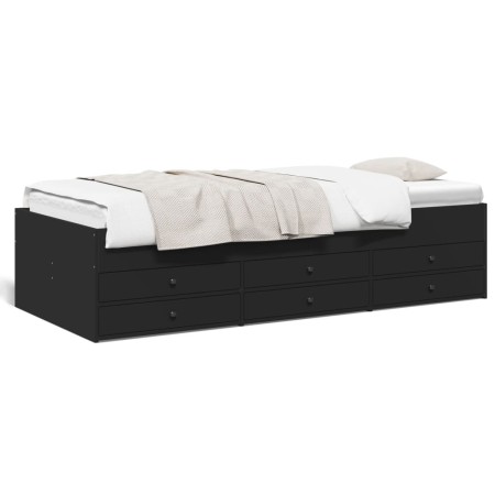 Divano Letto con Cassetti Nero 75x190 cm in Legno Multistrato