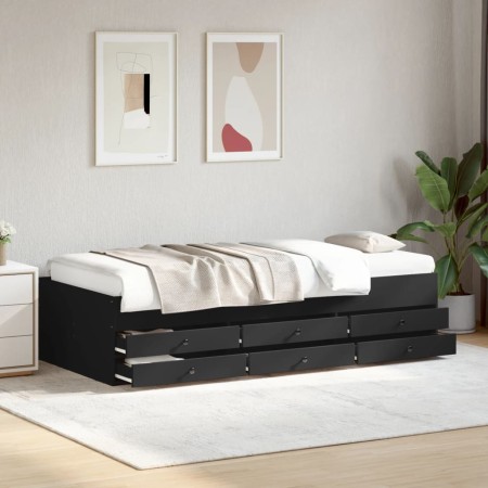 Divano Letto con Cassetti Nero 75x190 cm in Legno Multistrato